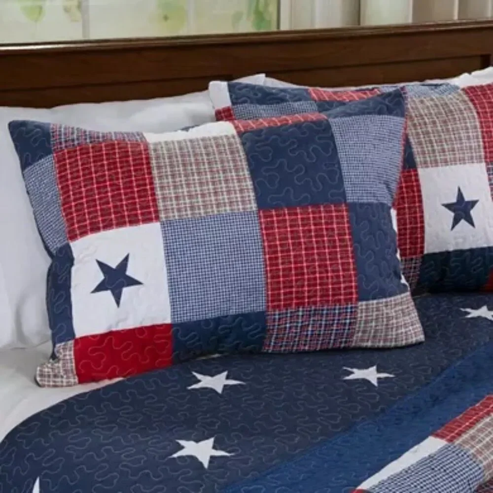 Lavish Home Twin 2-Piece Patriotic Americana Stars Patchwork Quilt Twin Set